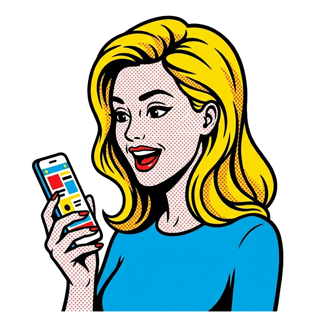 Pop-art illustration: person holding a phone